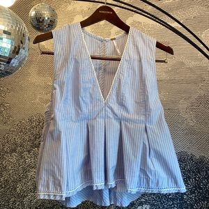 Free People M Light Blue Pleated Peplum Blouse